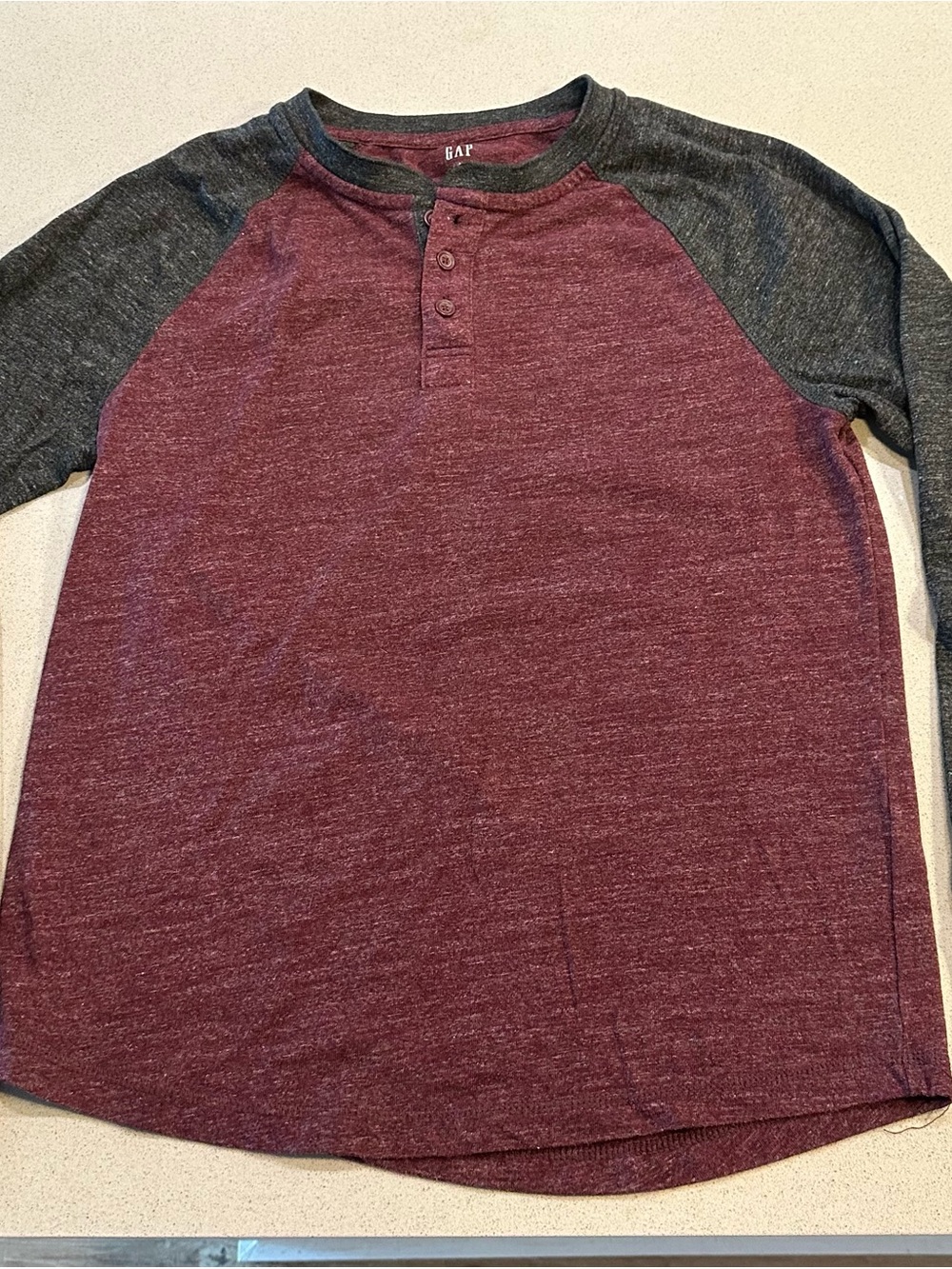 GAP Maroon Body with Charcoal Raglan Henley Long Sleeve
